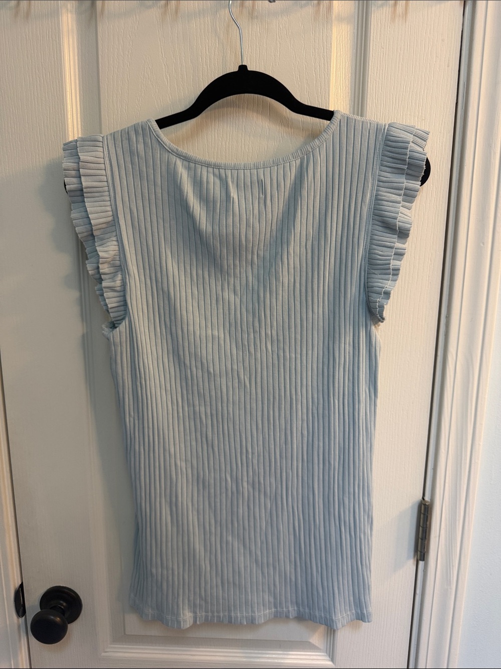 Wonderly Light Blue Ribbed Ruffle Sleeve Top - Picture 2 of 2